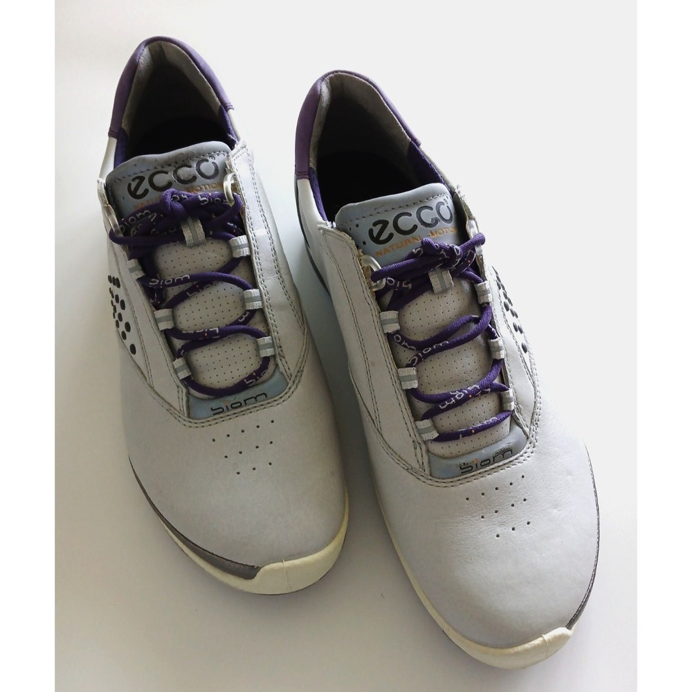 ECCO Biom HydroMax Yak Leather Golf Hiking Shoe Silver & Purple Women's Size 9